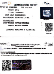 3.13/CT Natural White Sapphire with Govt Lab Certificate